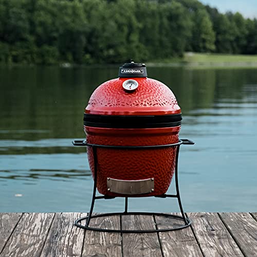 Kamado Joe Joe Jr 13.5-inch Portable Ceramic Charcoal Grill with Grill Stand, Stainless Steel Cooking Grate, Heat Deflectors and Ash Tool in Red, Model KJ13RH