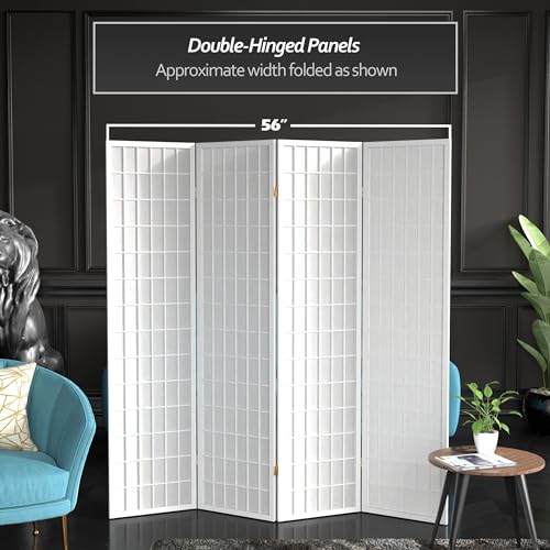 Red Lantern 6 ft. Tall Window Pane Shoji Screen-Natural-4 Panels Room Divider