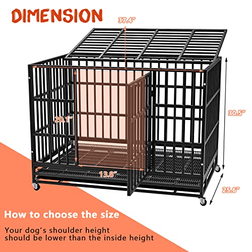 LEMBERI 48/38 inch Heavy Duty Indestructible Dog Crate, Escape Proof Dogs Cage Kennel with Lockable Wheels,High Anxiety Double Door Kennel,Extra Large Crate Indoor for Large Dog with Removable Tray