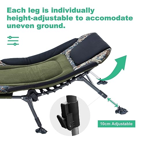 XL Folding Camping Cot with Mattress for Adults, Oversized Camping Bed with Carry Bag, 180° Adjustable Recliner, Portable Outdoor Lounger for Camping, Hiking, Outdoor, Green
