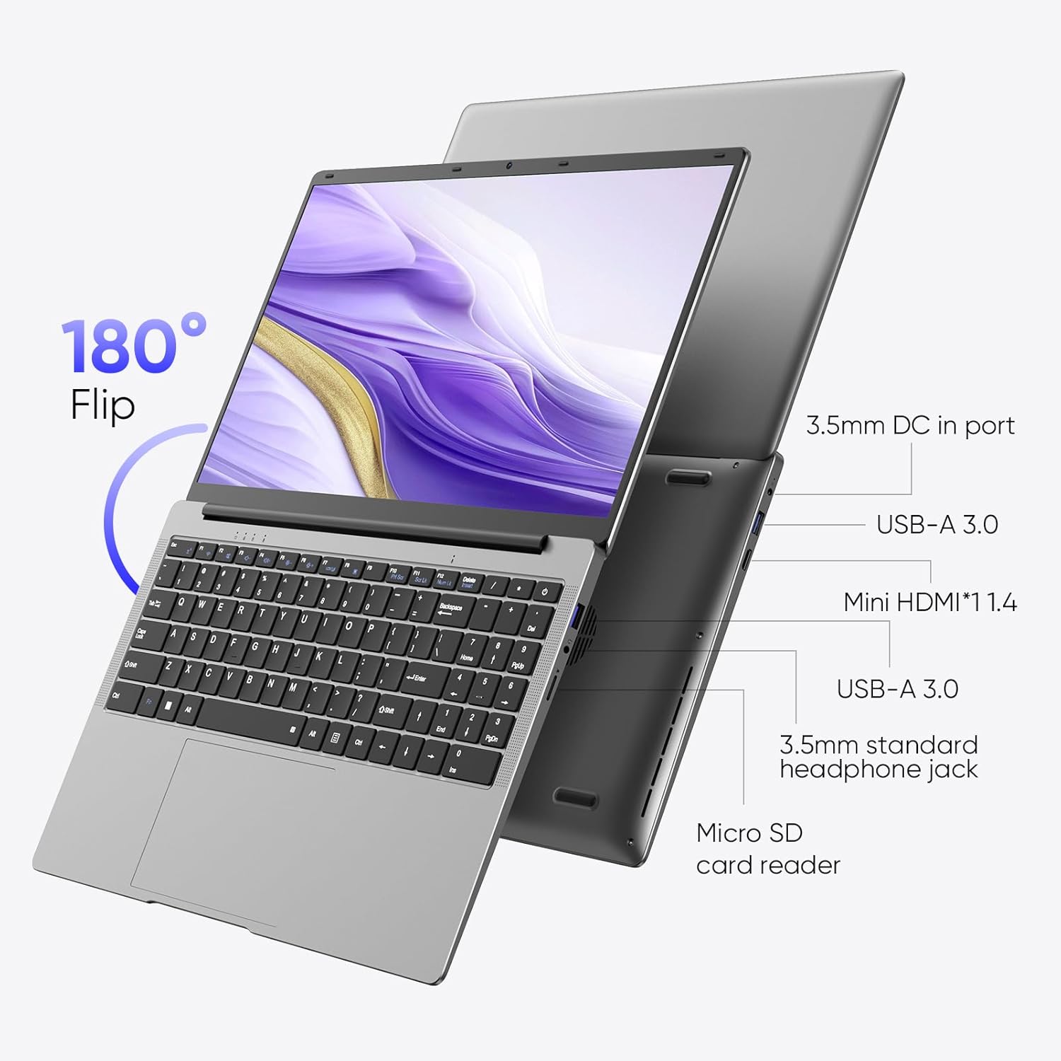 15.6" Windows 11 Pro Laptop, MS Office 2024, 8GB RAM 256GB Storage, Intel Celeron N4000(up to 2.6GHz) 100% sRGB Screen, 2.4G/5G Dual Band WiFi, BT4.2, USB-A, Long Battery Life, Silver