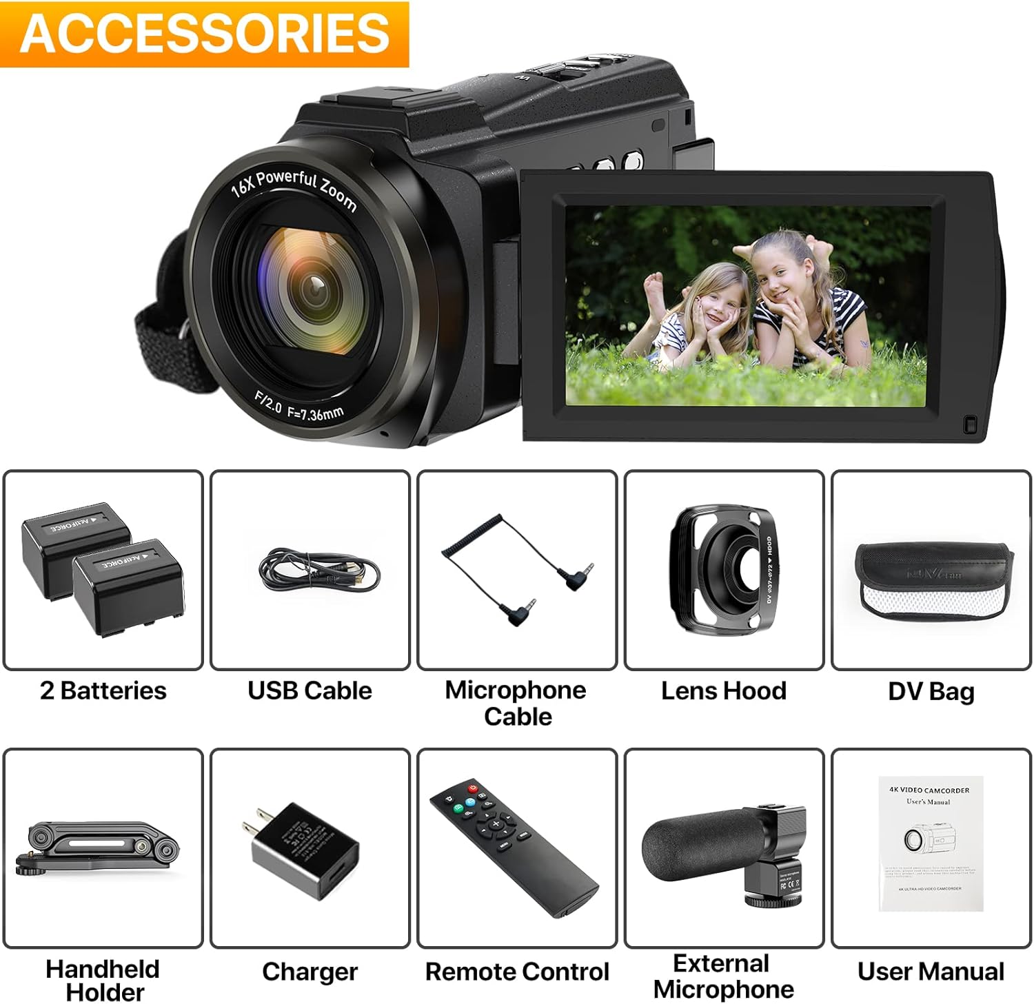 Video Camera 4K Camcorder UHD WiFi IR Night Version Vlogging Camera for YouTube 48MP 30FPS 16X Digital Zoom 3 Touch Screen Camera with Remote, Microphone, Handheld Stabilizer, Lens Hood, 2 Batteries