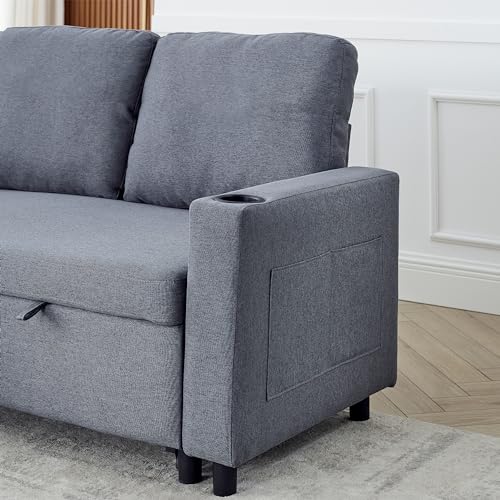 Convertible Sectional Sofa Couch, 3 Seat Sofa Set with Pullout Bed for Living Room, L-Shaped Modern Fabric Modular Sofa Sleeper with Storage Chaise for Office, Apartmen(Light Grey)