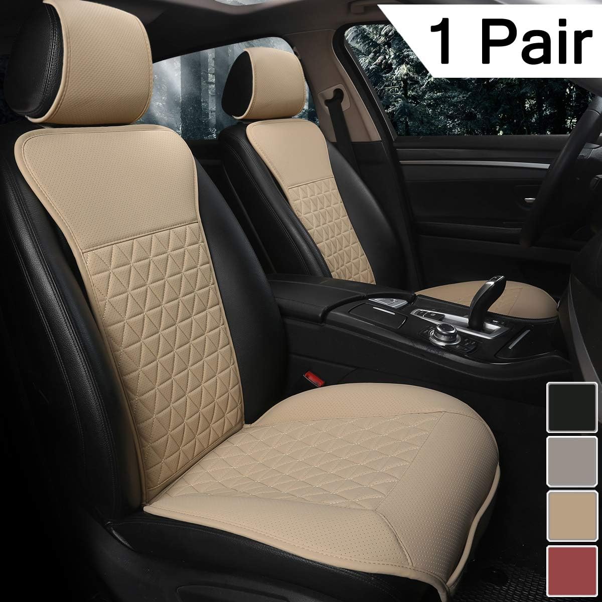 Black Panther 1 Pair Luxury PU Car Seat Covers Protectors for Front Seats, Triangle Pattern, Compatible with 95% Cars (Sedan/SUV/Pickup/Van) - Black