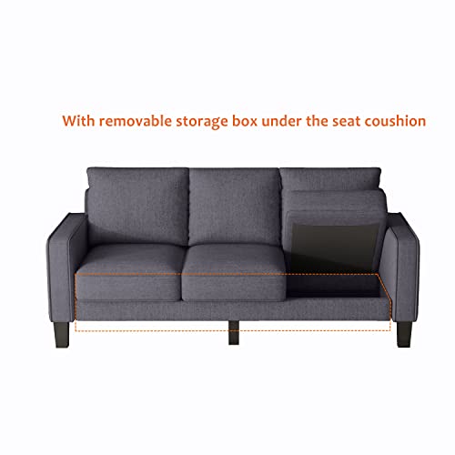 Sofa Couch with Seats Storage-Comfy Upholstered 3 Seater Sofa, Solid Wood Leg, Ultra Thick Cushion, Compact Small Space Furniture, Living Room, Office, Apartment, Beige