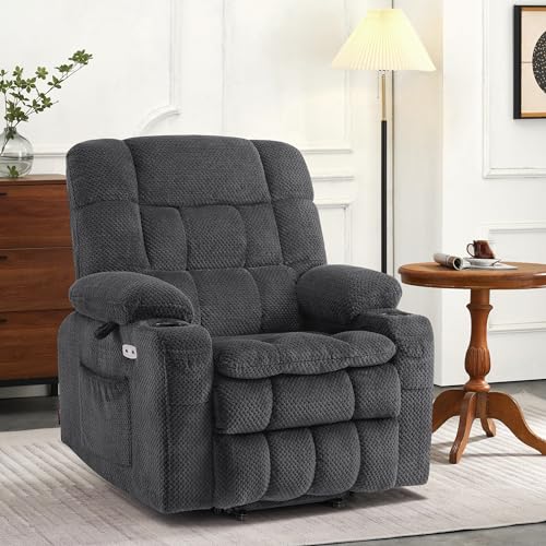 MCombo Dual Motor Power Lift Recliner Chair with Massage and Heat for Elderly People, Infinite Position, USB Ports, Cup Holders, Fabric 7890 (Medium-Regular, Burgundy)