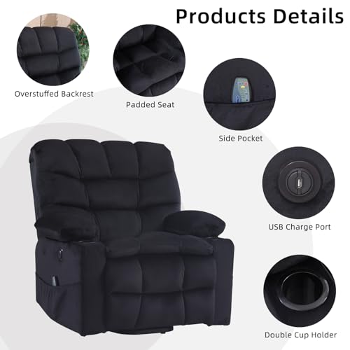 Phoenix Home Large Power Lift Recliner with Massage and Heat for Elderly, Heavy Duty & Safety Motion Reclining Mechanism, Ergonomic Electric Wider Chair with USB Port, 2 Hidden Cup Holders, Brown