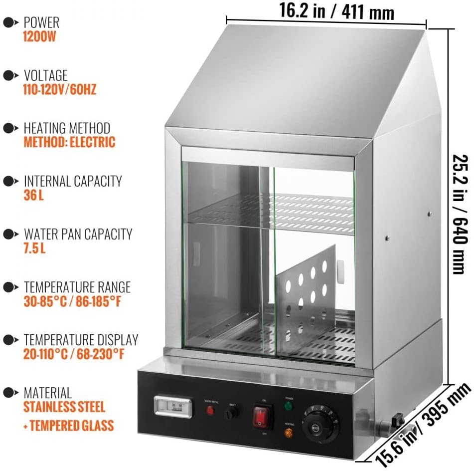 Commercial Hot Dog Steamer 2 Tier Electric Bun Warmer - Heavy Duty, Intelligent Temperature Control, Security First Protection