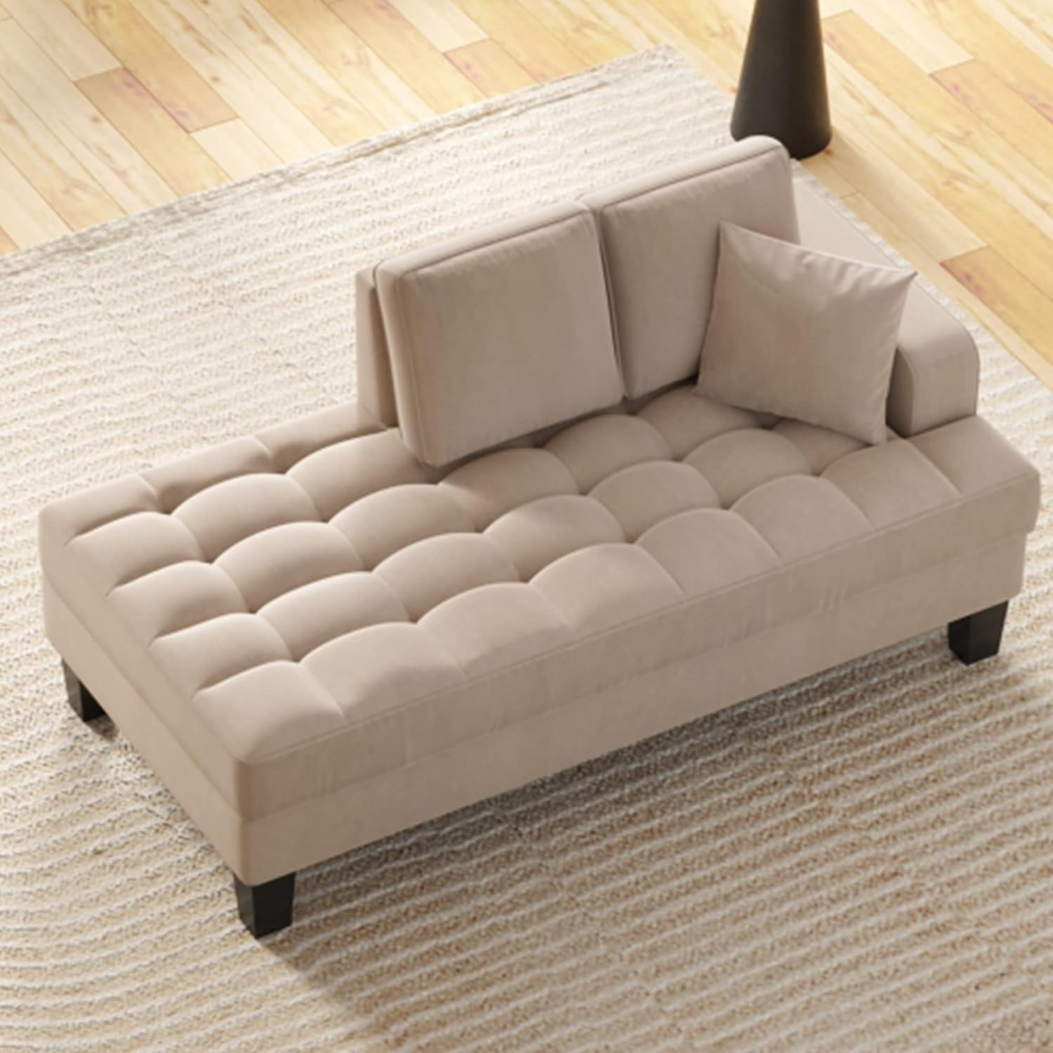 2 Pieces Tufted Upholstered Textured Fabric Chaise Lounge Set,with 2 Toss Pillow,Aristocratic Leisure Recliner,w/Armrests, Backrests,for Living Room Bedroom,Warm Grey