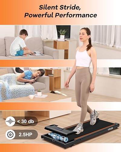 Walking Pad Under Desk Treadmill, 2.5HP Quiet Brushless Small Treadmill for Home and Office, Compact Portable Walking pad with Remote & App Control for Walking and Jogging