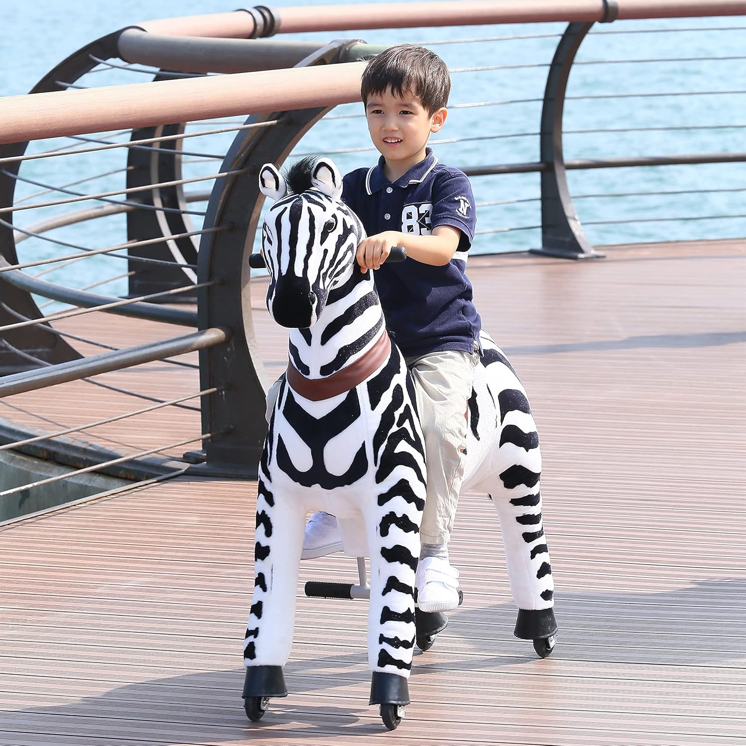 Gidygo Kids Ride on Zebra Riding Horse Toy Pony Rider Mechanical Walking Action Plush Animal Riding Toy for Children for 5-12 Years Old