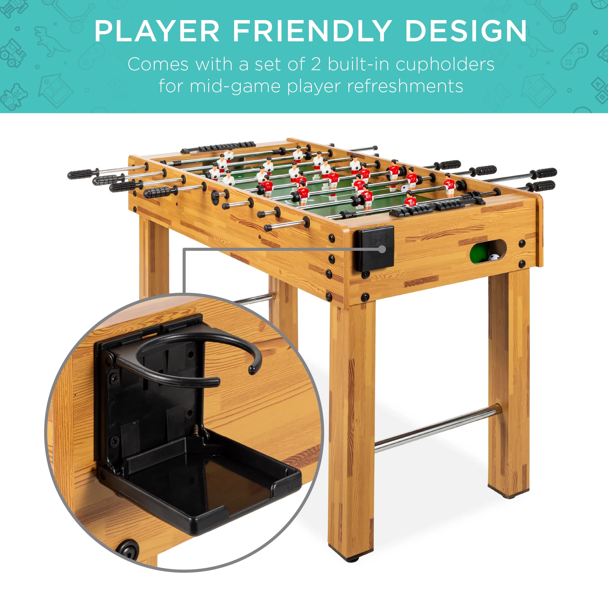 Best Choice Products 48in Competition Sized Foosball Table for Home, Game Room w/ 2 Balls, 2 Cup Holders - Light Brown