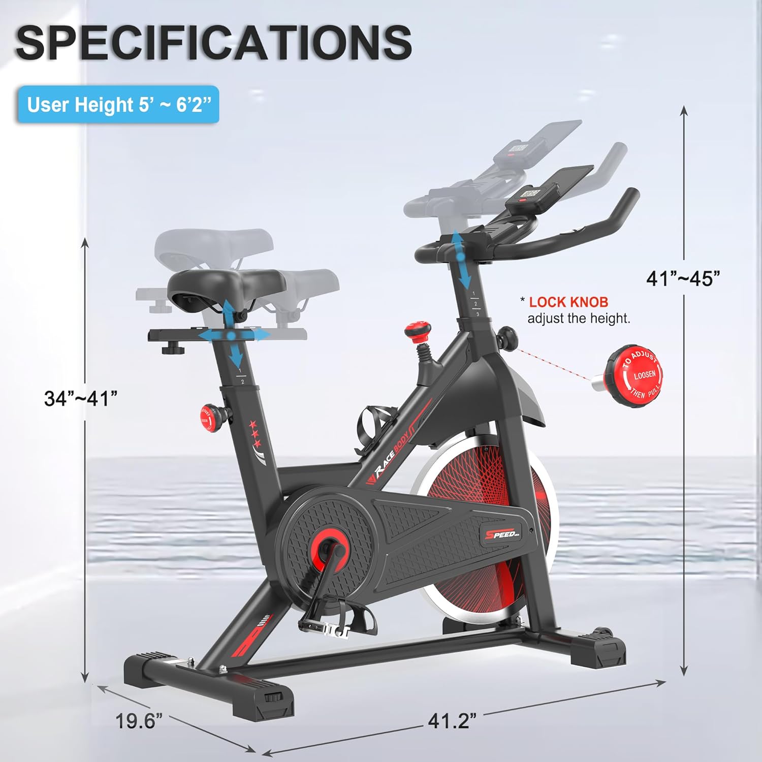 Exercise Bike, Indoor Cycling Bike with Silent Belt Drive, Heavy Flywheel and LCD Monitor for Home, Indoor Bike for Gym Cardio Workout Training