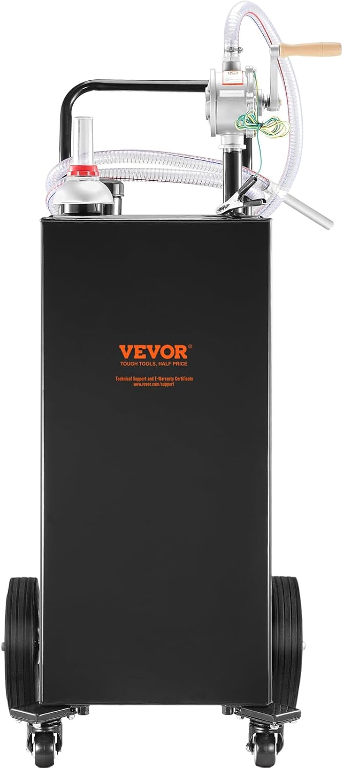 VEVOR Fuel Caddy, 35 Gallon, Gas Storage Tank on 4 Wheels, with Manual Transfer Pump, Gasoline Diesel Fuel Container for Cars, Lawn Mowers, ATVs, Boats, More, Black
