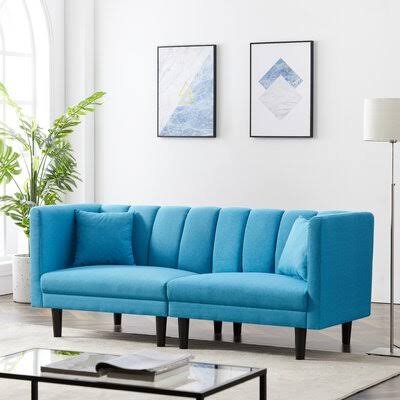 Abdou Twin 32.28&& Wide Tight Back Convertible Sofa Corrigan Studio Fabric: Blue Linen Blend