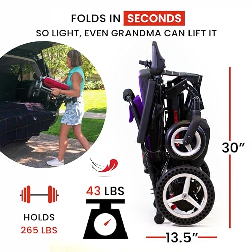 DASH by Travel Buggy - World's Lightest Folding Electric Wheelchair - Weighs just over 40 lbs - 9.5 mi Cruise Range - 19" Seating Width - Serviced from USA (Red)