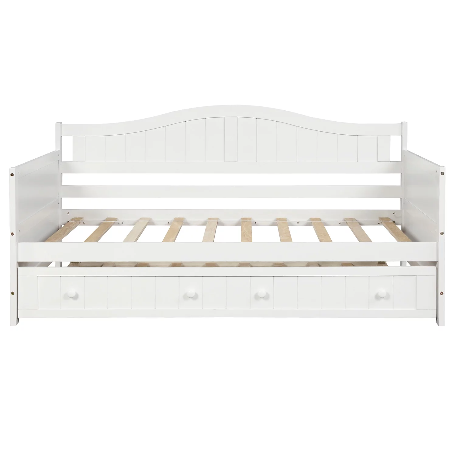 White Wooden Twin Size Daybed with Trundle Bed