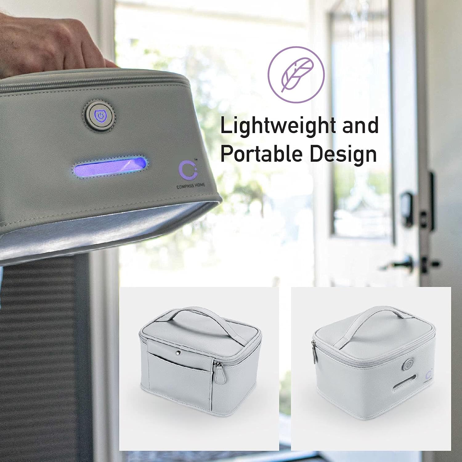 Compass Home UV Light Sanitizer Case, Portable UV-C LED Sterilization Soft Case with Child Lock