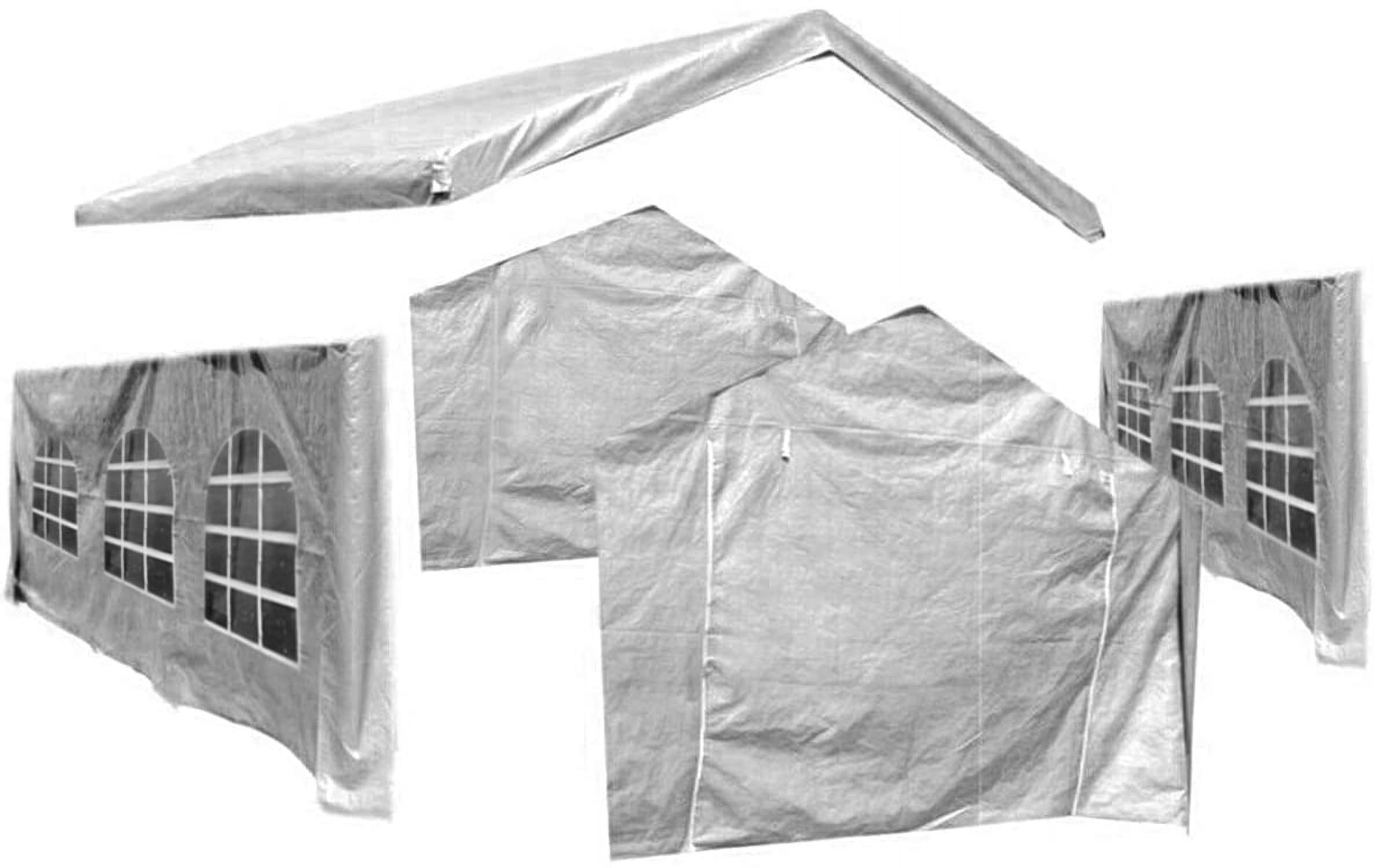 10X20 Canopy Tarp Set (5pc) Paneling and Top Set Valanced Tarp Kit Carport (Side Wall 3 Windows Replacement (White)