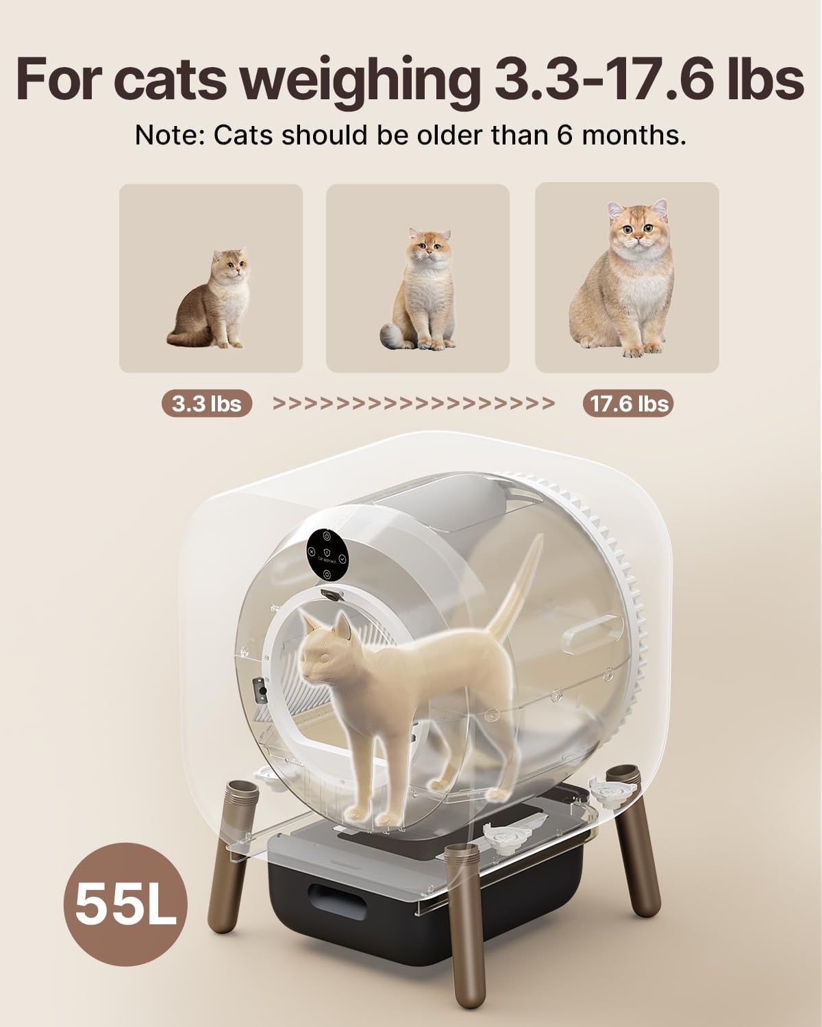 Self Cleaning Litter Box, Automatic Cat Litter Box Self Cleaning for Multi Cats, TUV Certified/Anti-Pinch/Safety Protection/Odor Removal/APP Control Extra Large Litter Box with Mat & Liner