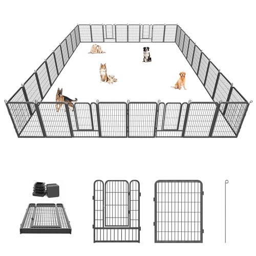 Dog Playpen, 32inch 10 Panels Outdoor Dog Fence Indoor Dog Pen Anti-Rust Pet Puppy Pen Dog Exercise Pen with Lock for Medium Small Dogs, Portable Pet Fence for Yard RV Camping