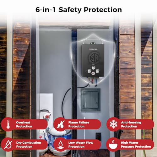 CAMPLUX 2.64 GPM Propane Portable Gas Water Heater, 68,000 BTU Outdoor Tankless Camping Water Heater with Digital Display, White