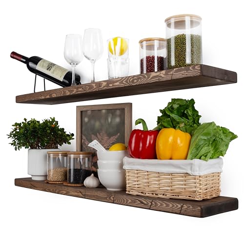Floating Shelves 48 inch Long,Wide Rustic Wooden Wall Shelves for Bathroom Living Room Bedroom Kitchen Farmhouse Set of 2-48x6.7x1.25 inch- Walnut