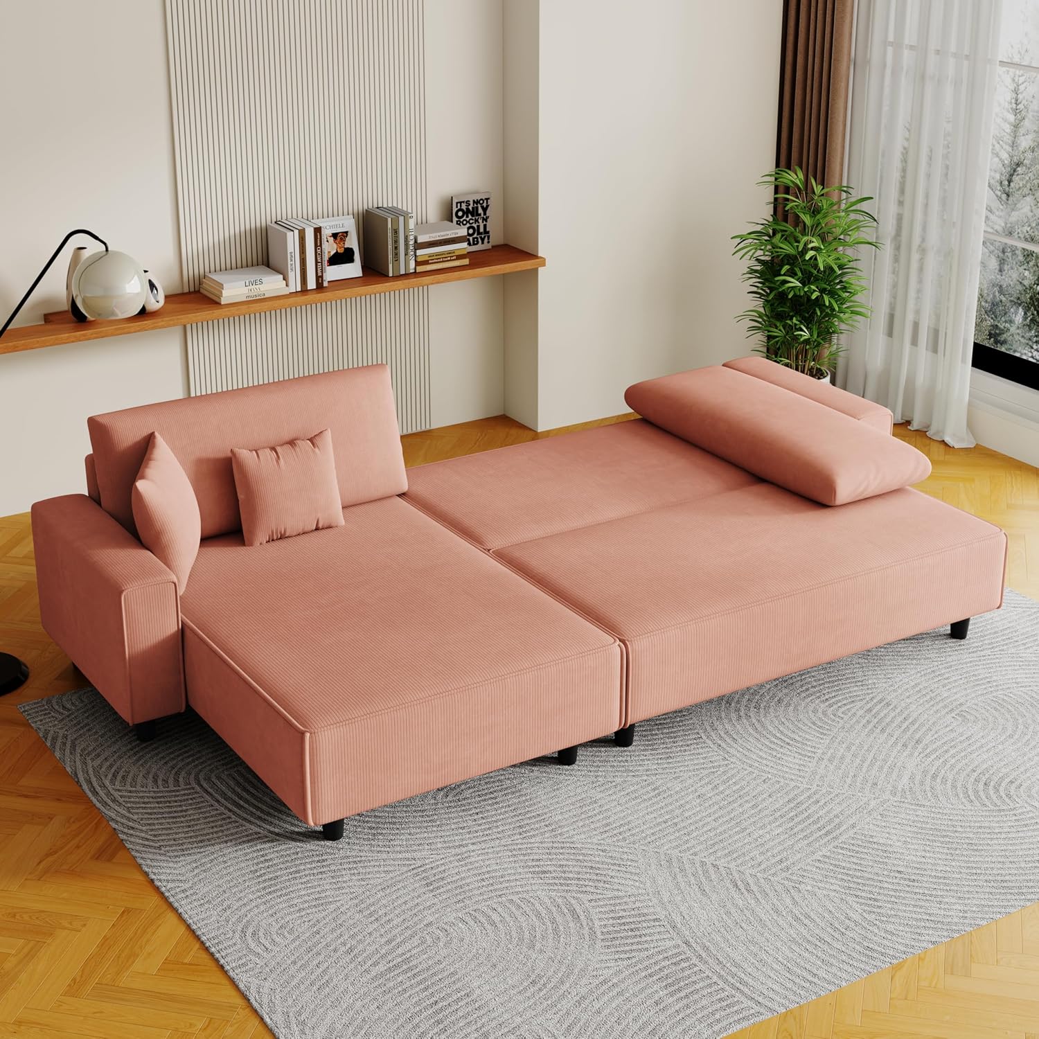 The 93" Orange Corduroy Sofa Bed Comes with 2 Pillows to fit in The Living Room and The Apartment is not overcrowded Modern Couch for Bedroom,Apartment Sofa,Office Couch