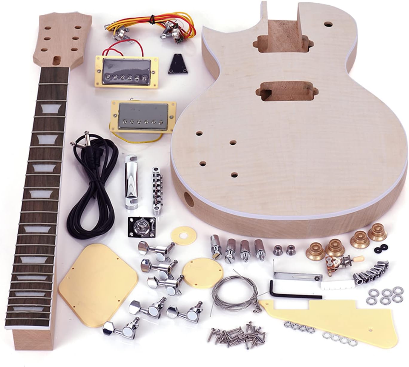 HHOP LP Style Unfinished Electric Guitar DIY Kit Set Mahogany Body & Neck Rose Wood Fingerboard