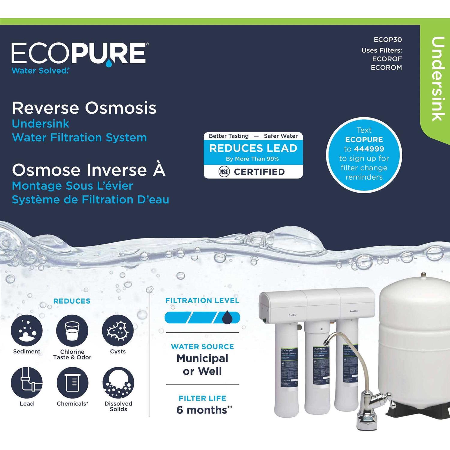 EcoPure Reverse Osmosis Under Sink Water Filtration System