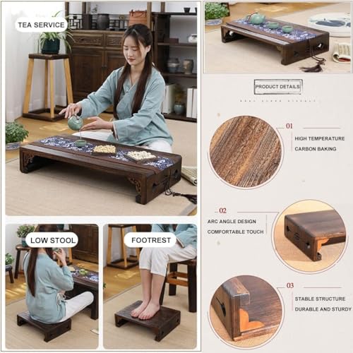 Japanese Tatami Low Table Wooden Coffee Table Portable Mini Picnic Furniture for Small Spaces Bedroom Living Room Entryway Farmhouse(40x30x11cm)