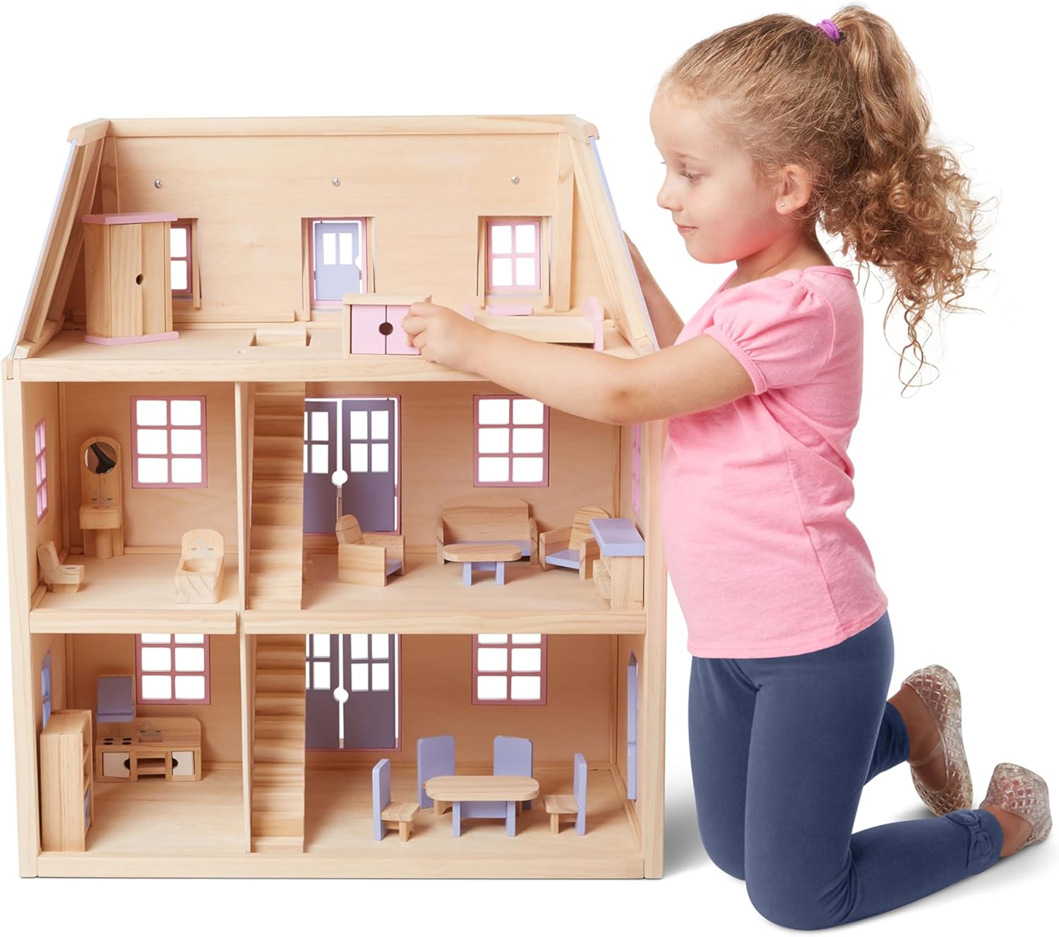 Melissa & Doug Modern Wooden Multi-Level Dollhouse With 19 pcs Furniture [White]