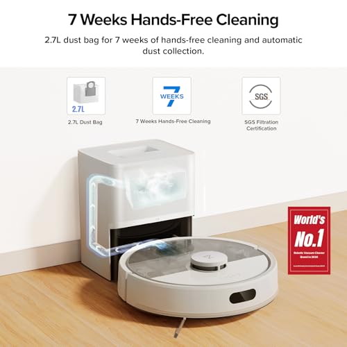 roborock Q5 Max+ Robot Vacuum with Self-Empty Dock, Upgraded from Q5+, 5500 Pa Suction, DuoRoller Brush, Hands-Free Cleaning for up to 7 Weeks, PreciSense LiDAR Navigation, App & Voice Control