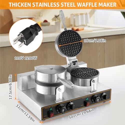 WICHEMI Commercial Waffle Maker Restaurant, Professional Waffle Maker Machine Non-stick Waffle Iron Round Waffle Maker