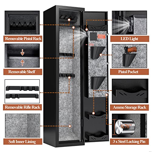 KAER 10-12 Gun Safes for Home Rifle and Pistols,Gun Safes & Cabinets,Quick Access Gun Cabinet,Large Rifle Safe with Removable Shelf and Separate Lockbox (Electronic 10-12 Gun Unassembled)