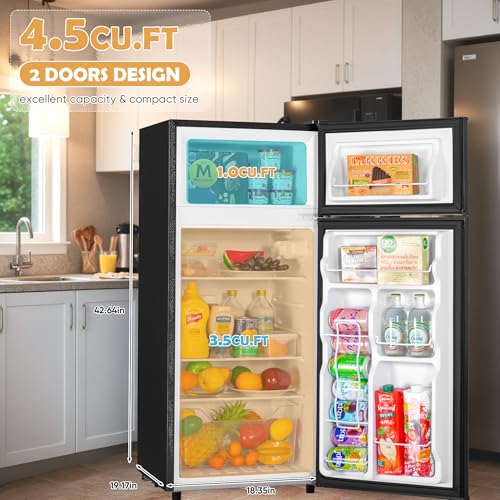 4.5 Cu.ft Mini Fridge with Freezer, Small Refrigerator with 2 Doors for Office, Kitchen, Dorm and Bedroom, Mini Refrigerator with Adjustable Shelves (Sliver）