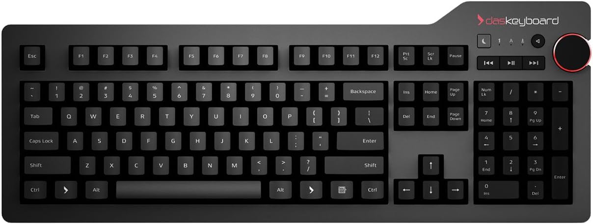 Das Keyboard 4 Professional Wired Mechanical Keyboard, Cherry MX Brown Mechanical Switches, 2-Port USB 3.0 Hub, Volume Knob, Aluminum Top (104 Keys, Black)
