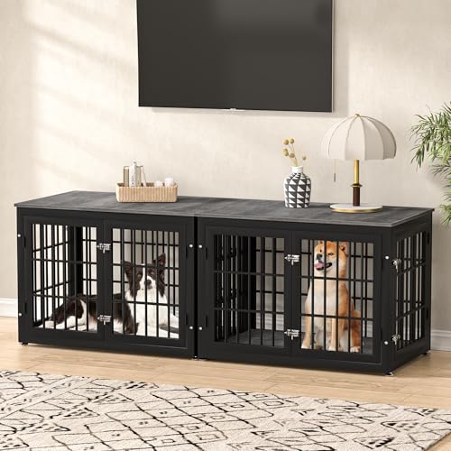 48 Inch Heavy Duty Dog Crate Furniture for Large Dogs, Decorative Pet House End Table, Extra Large Wooden Cage Kennel Furniture Indoor, Natural and White