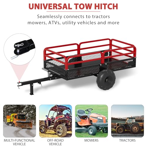 ATV Trailer Steel Dump Cart, Heavy Duty Carts with Wheels 1500lbs 15 cu. ft Capacity Utility Trailer Yard Garden Trailer W/Support feet & Removable Sides for Tractors, ATV, UTV, Lawn Mowers
