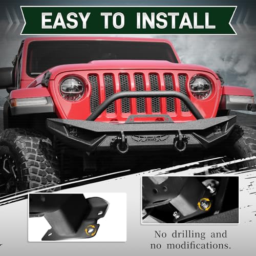 Compatible with Jeep Wrangler, Front Bumper W/LED Lights, 2 x D-Rings, Winch Plate,2018-2022 JL & JLU (2/4 Doors) Full Width