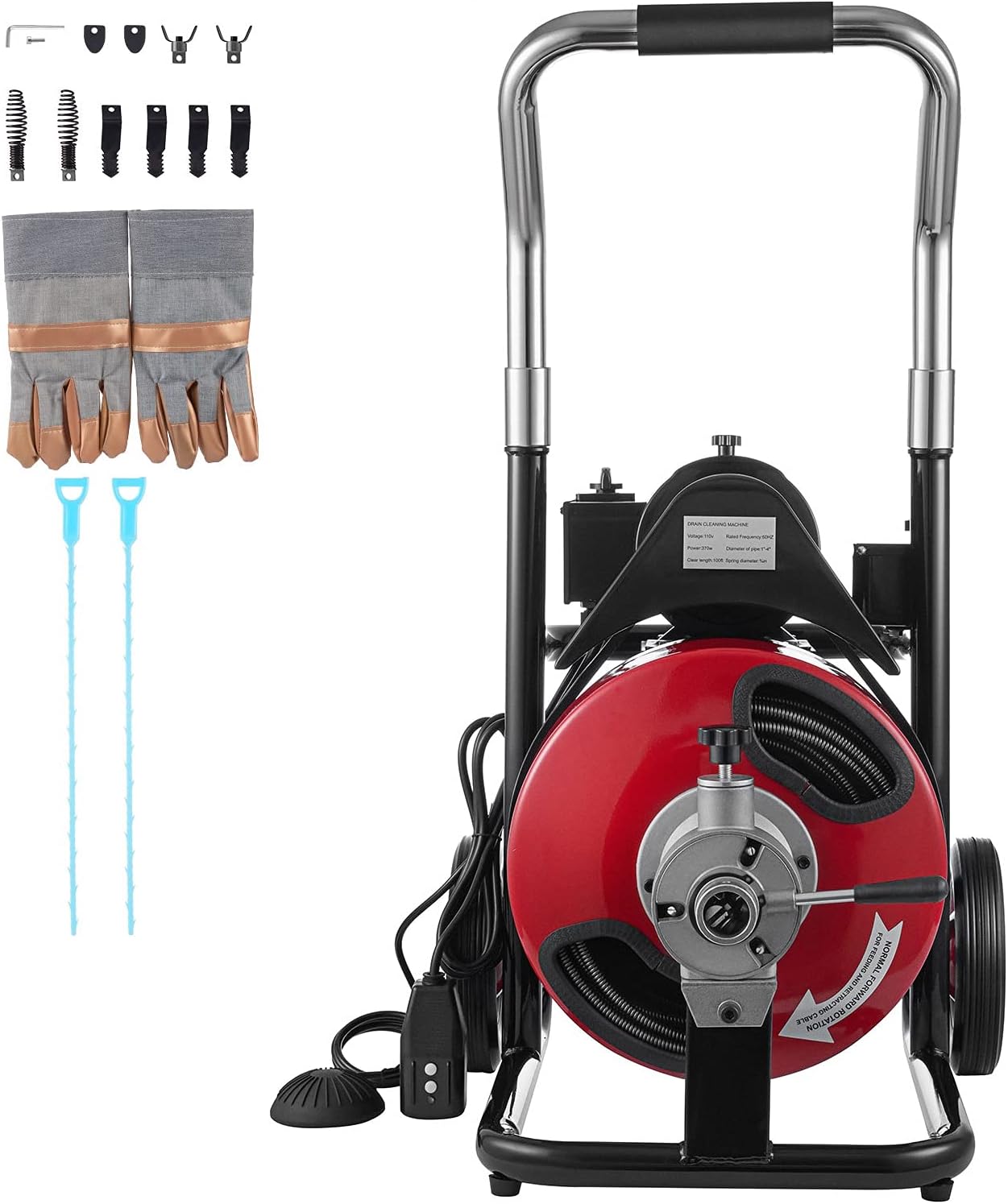 SmarketBuy Drain Cleaning Machine 100Ft 3/8Inch Cable 370W Portable Electric Sewer Snake Drain Auger Cleaner with 8 Cutter Foot Switch Drain Cleaner Machine
