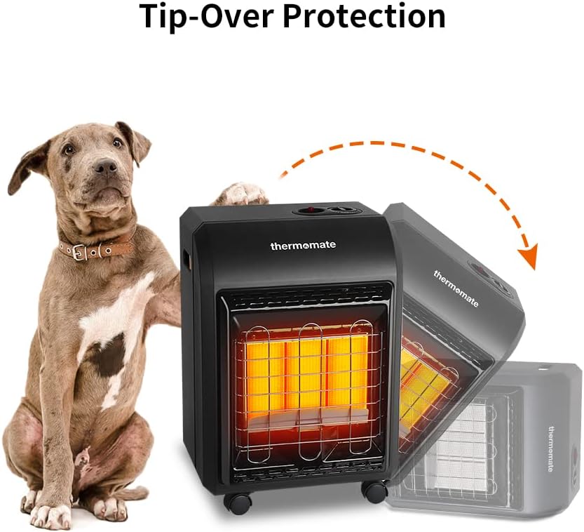 Propane Heater, thermomate 18,000 BTU Portable LP Gas Heater with 3 Power Settings, Mobile Radiant Cabinet LP Heater with Gas Regulator and Hose, Heating Area Up to 450 Sq. Ft