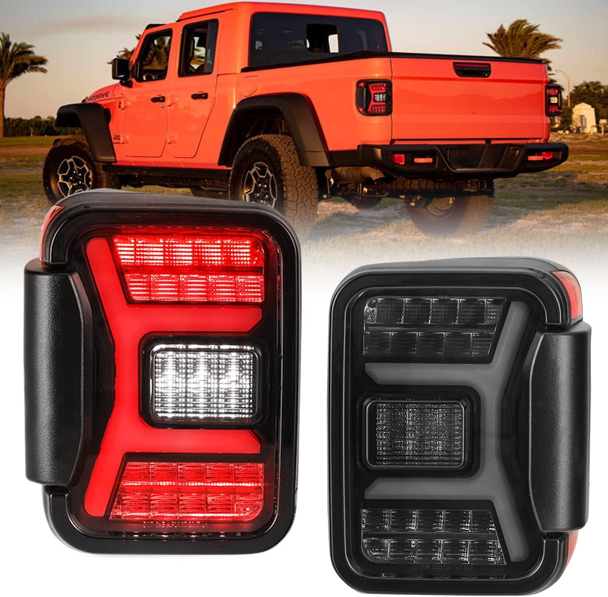 LED Tail Lights Assembly for 2019 2020 2021 JEEP Gladiator JT, NIXON OFFROAD Gladiator Taillights w/ 4D Clear Lens Running/ Brake and Reverse Lights, Sequential Turn Signal Rear Lights (Smoke Black)