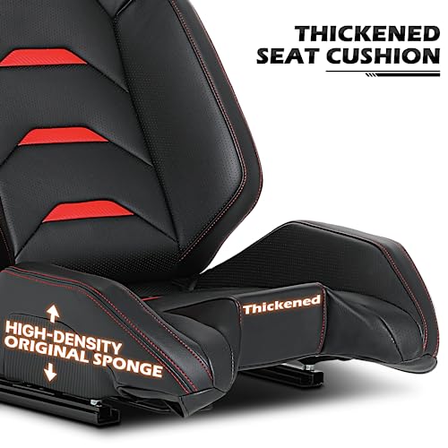 MoNiBloom Universal PVC Bucket Style Reclinable Sport PU Leather Simulator Racing Seat with Adjustable Lock Slide Red