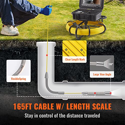 VEVOR Sewer Camera with 512Hz Locator, 165 ft/50 m, 9" Pipeline Inspection Camera w/DVR Function, IP68 Camera w/12 Adjustable LEDs, A 16 GB SD Card for Sewer Line, Home, Duct Drain Pipe Plumbing