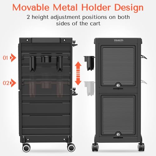 TASALON Lockable Beauty Salon Cart - Salon Stations for Hair Stylist, Salon Trolley with 6 Drawers and Tool Holders, Rolling Cart with Wheels, Lock and Door, Tool Cart for Barber Station, Pink
