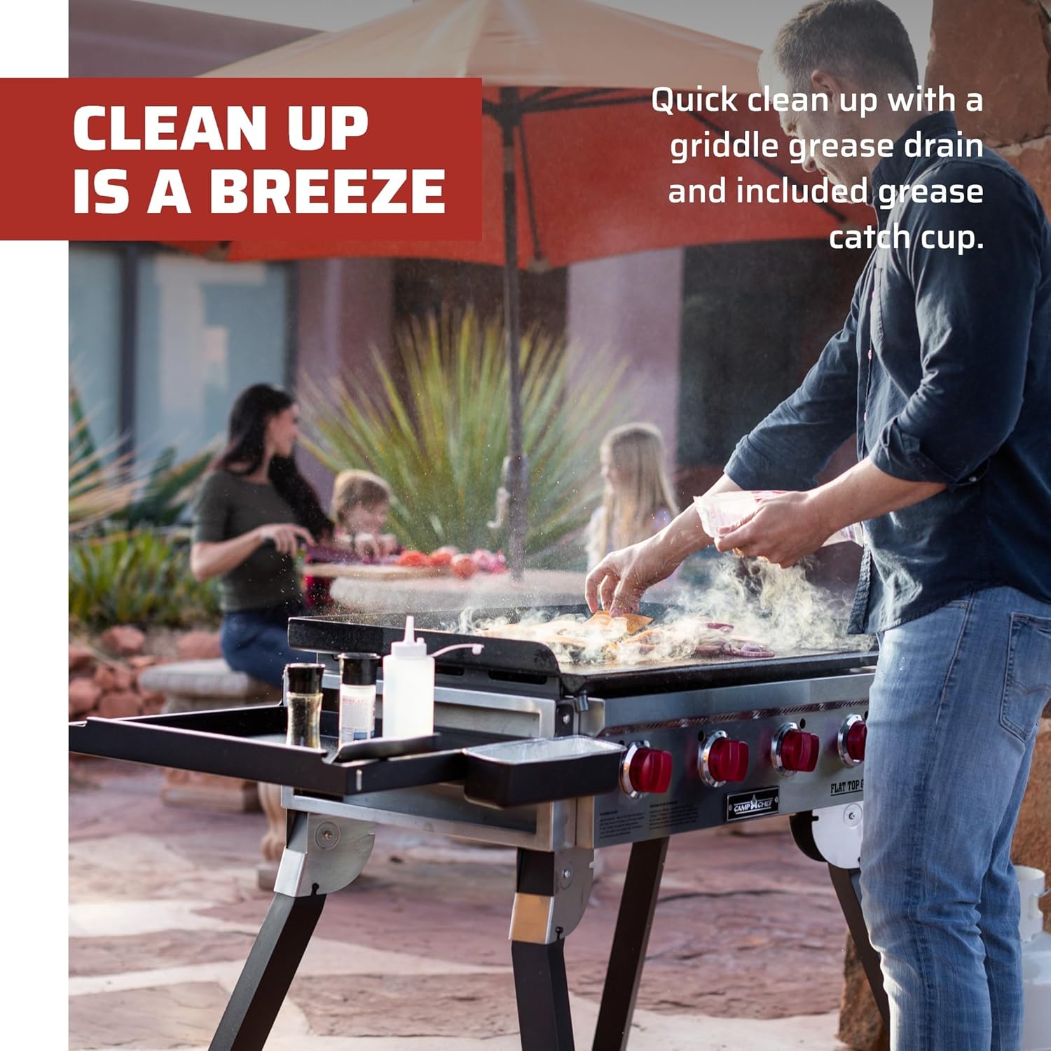 Camp Chef Flat Top 600 with Lid Hood - Flat Top Gas Grill with Griddle & Wind Deflectors for Outdoor Cooking Equipment