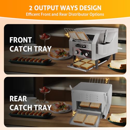 WICHEMI Commercial Toaster 300 Slices/Hour Conveyor Restaurant Toaster 2200W Electric Conveyor Toaster for Bun Bagel Bread Heavy Duty Stainless Steel Conveyor Toaster