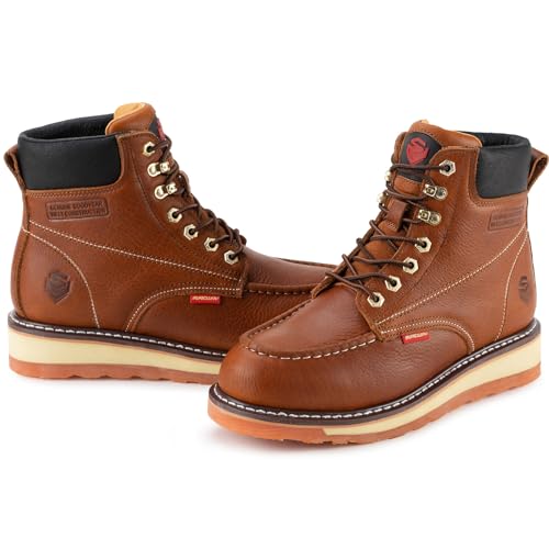SUREWAY Mens Heavy Duty Soft/Composite/Steel Toe Work Boots for Men-Comfortable,Goodyear Welt,Full Grain Leather,6 in Wedge Moc Toe Construction Boots/Shoes