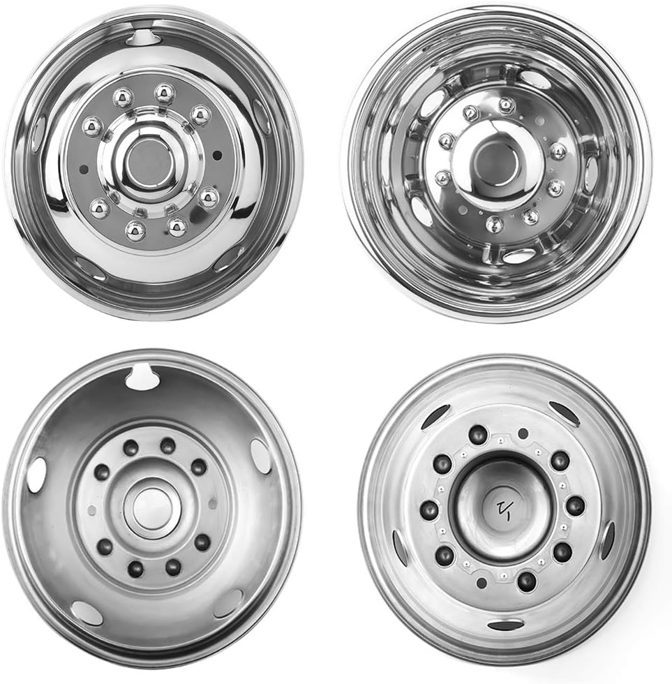 Deebior 4pcs 17inch Polished Stainless Steel Dually Wheel Simulators, Nice looking and Durable Bolt On Wheel Cover, 8 Lug 4 Hand Hole Hubcaps Fit for 2005-2021 Ford F350 with Installation Tool Kit A8P